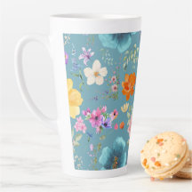Flores De Vidro De Teal Aquarela Latte De Café