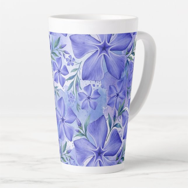 Caneca De Café Latte Flores de Vinca Azul Violeta Vinca (Ângulo direito)