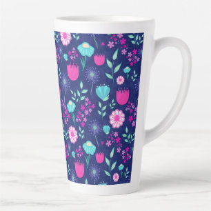 Caneca De Café Latte Flores Delicadas e Detalhes Botânicos