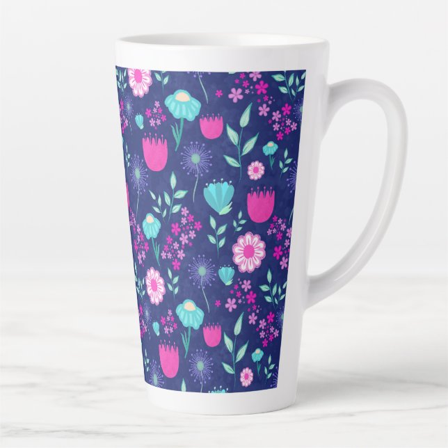Caneca De Café Latte Flores Delicadas e Detalhes Botânicos (Direita)