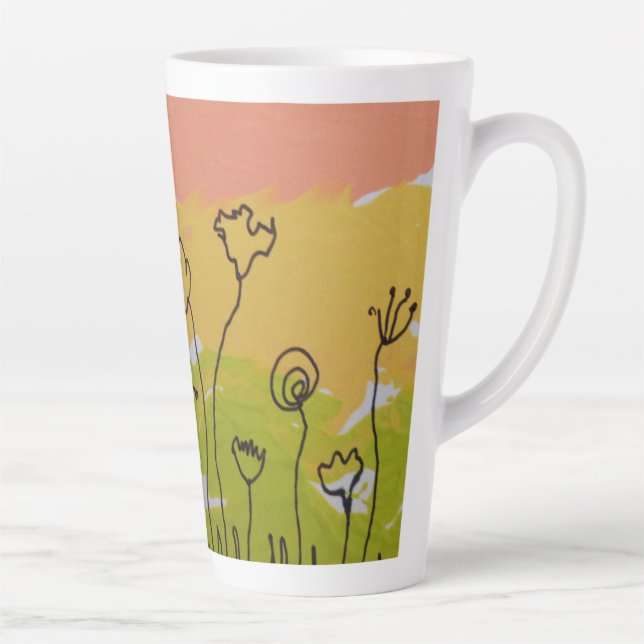 Caneca De Café Latte Flores Desenhadas À Mão (Direita)