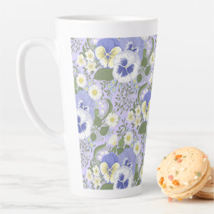 Caneca De Café Latte Flores do Jardim da Primavera sobre lavanda