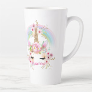 Caneca De Café Latte Flores Douradas, cor-de-rosa, do UNICORN Rainbow R