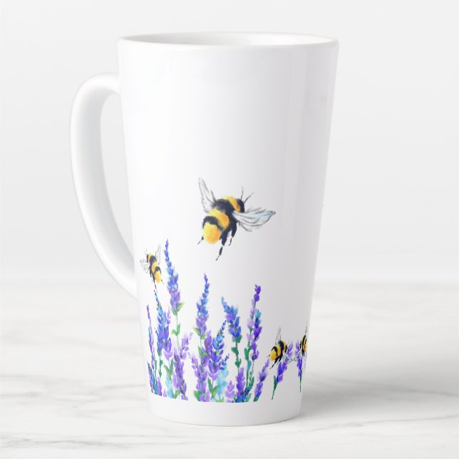 Caneca De Café Latte Flores e abelhas Latte Mug (Ângulo esquerdo)