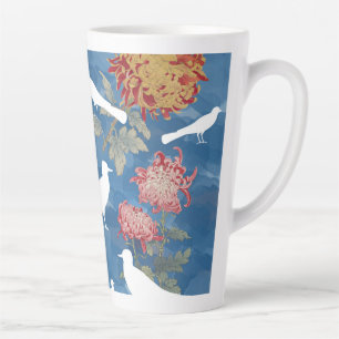 Caneca De Café Latte Flores e Aves da Vintagem Azul