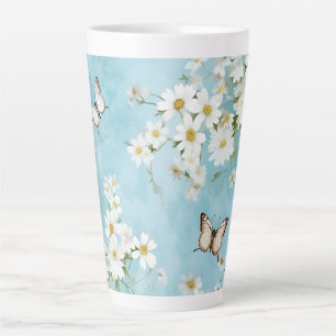 Caneca De Café Latte Flores e Borboletas
