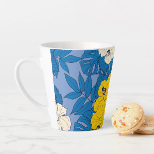 Caneca De Café Latte Flores e folhas de hibisco