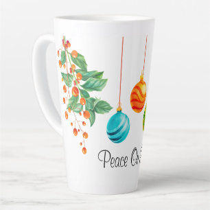 Caneca De Café Latte Flores e Ornamentos de Natal