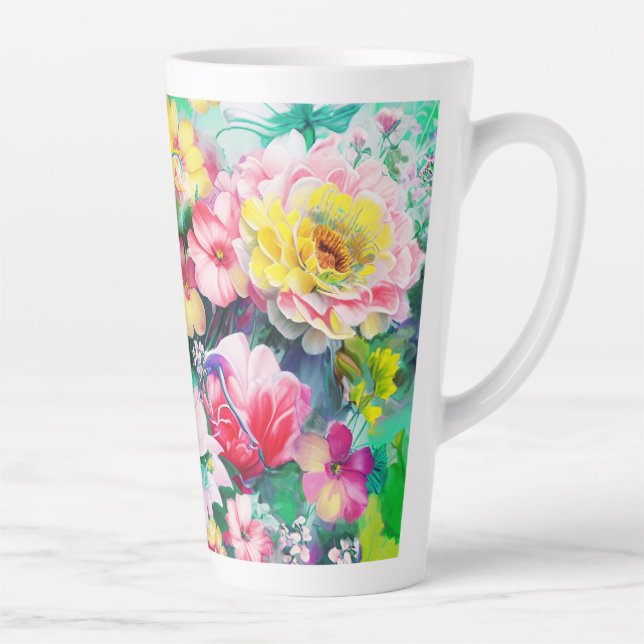 Caneca De Café Latte Flores em Flor Completa (Direita)