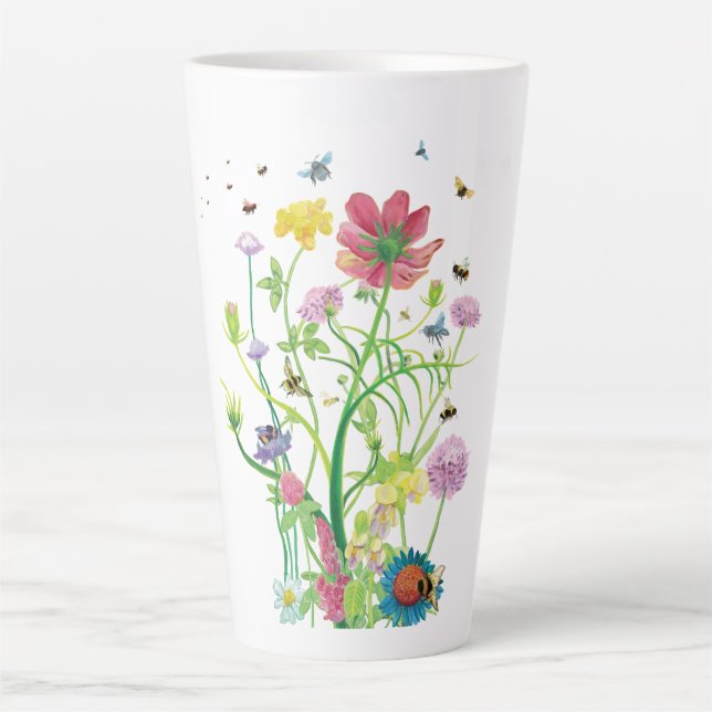 Caneca De Café Latte Flores em Flor para Abelhas Selvagens e Abelhões  (Frente)