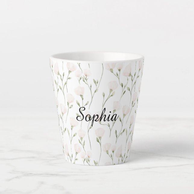 Caneca De Café Latte Flores Femininas Bonitas Rosa Desmaiado (Frente)