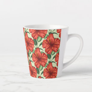 Caneca De Café Latte Flores florais tropicais, sem costura, flores verm
