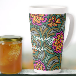Caneca De Café Latte Flores Funky Bom Dia Pessoal