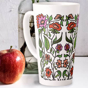Caneca De Café Latte Flores Ilustradas de Jardim Divertido 