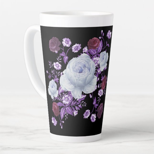 CANECA DE CAFÉ LATTE FLÔRES LILÁS, FUNDO PRETO (Ângulo esquerdo)