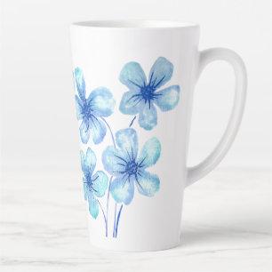 Caneca De Café Latte Flores Modernas de Aquarela em Azul