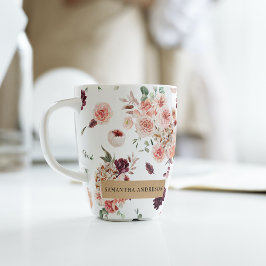 Caneca De Café Latte Flores Modernas de Pastel e Presente Personalizado