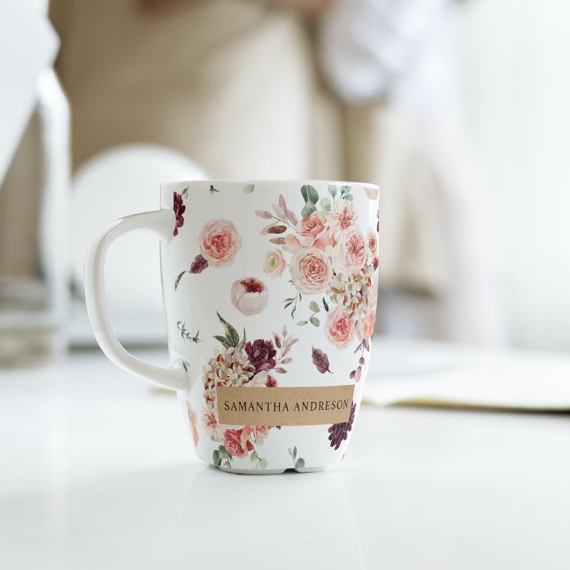 Caneca De Café Latte Flores Modernas de Pastel e Presente Personalizado (Criador carregado)