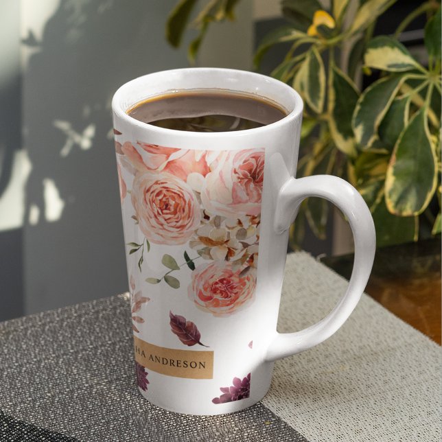 Caneca De Café Latte Flores Modernas de Pastel e Presente Personalizado (Criador carregado)