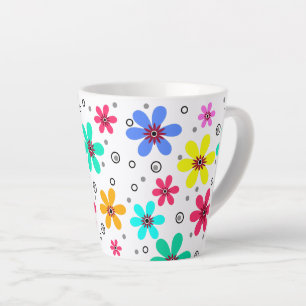 Caneca De Café Latte Flores multicolores margaridas retrorreflecções