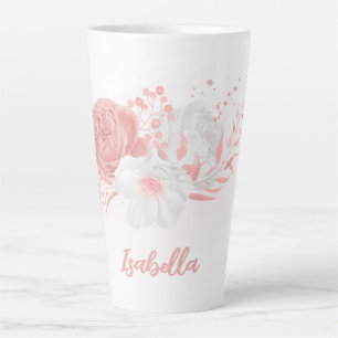 Caneca De Café Latte flores rosa e branco românticas