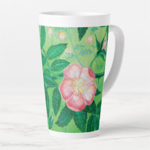 Caneca De Café Latte Flores rosa selvagens