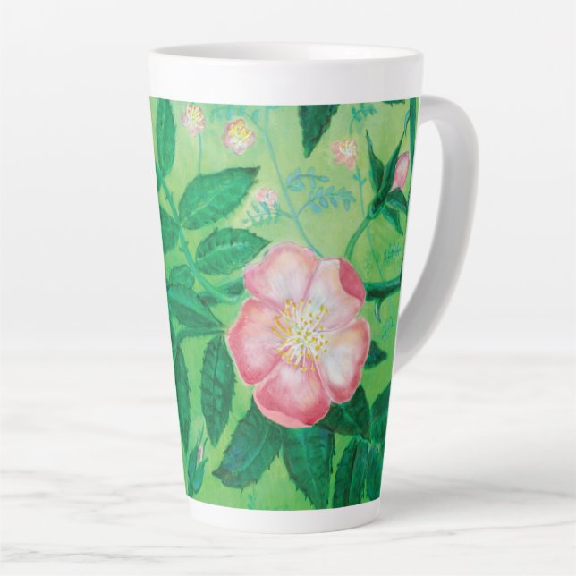 Caneca De Café Latte Flores rosa selvagens (Ângulo direito)
