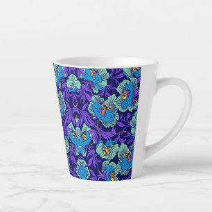 Caneca De Café Latte Flores roxas e azuis William Morris