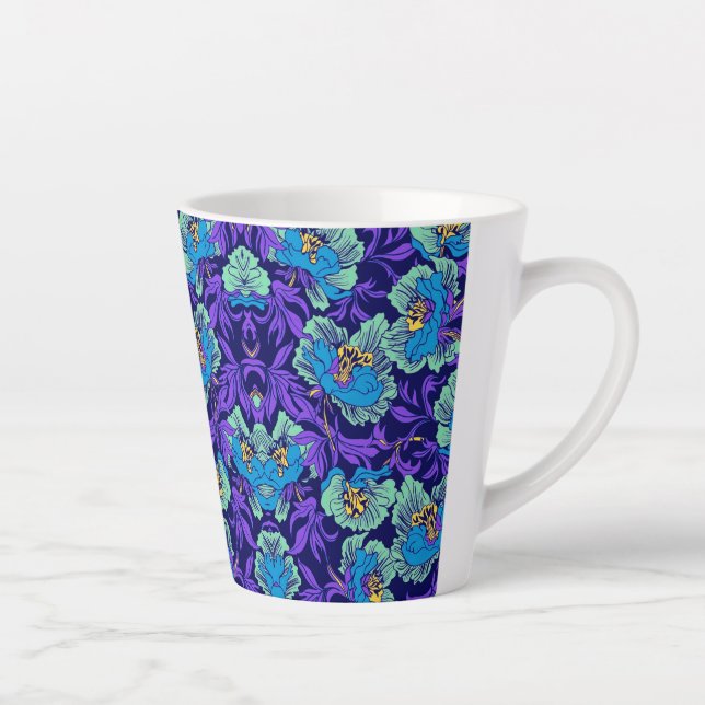 Caneca De Café Latte Flores roxas e azuis William Morris (Direita)