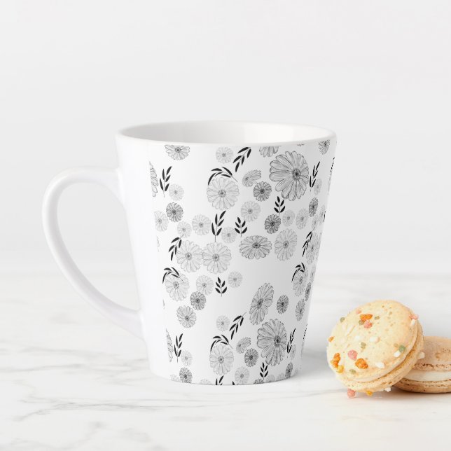 Caneca De Café Latte Flores Selvagens Padrões Latte Mug (In Situ)