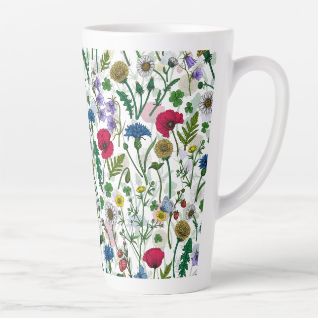 Caneca De Café Latte Flores silvestres em branco (Direita)