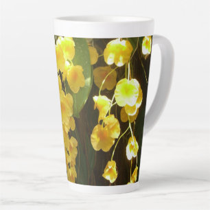 Caneca De Café Latte Flores Tropicais das Orquídeas Amarelas de Pé