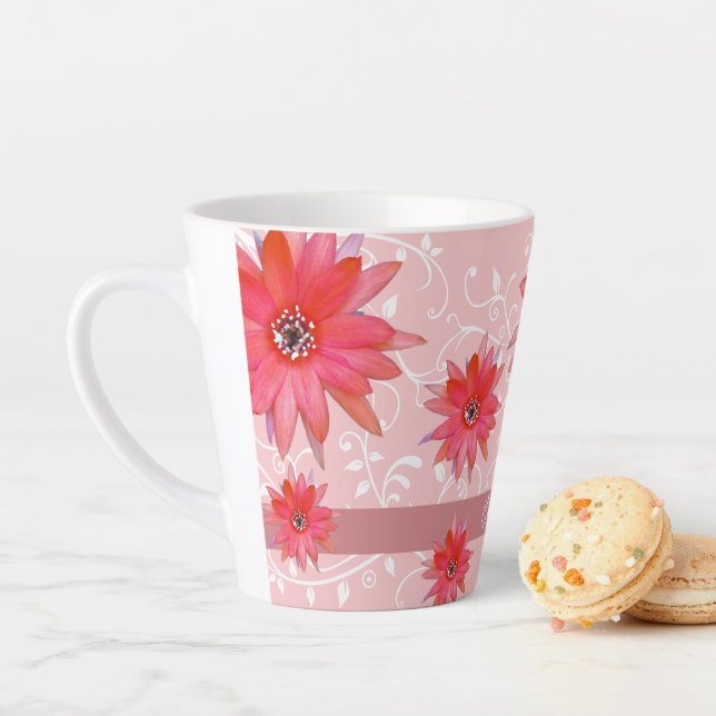 Caneca De Café Latte Flores Vermelhas Caprichosas Folhas Giratórias Adi (In Situ)