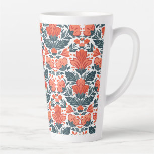 Caneca De Café Latte Flores vermelhas decorativas