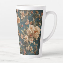 Caneca De Café Latte Flores Vermelhos Esforçadas, Brancas e Corais Esma