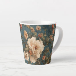 Caneca De Café Latte Flores Vermelhos Esforçadas, Brancas e Corais Esma