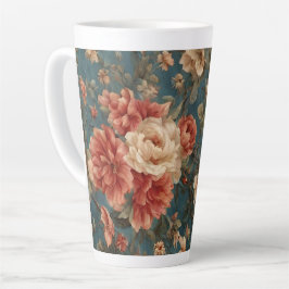 Caneca De Café Latte Flores Vermelhos Esforçadas, Brancas e Corais Esma