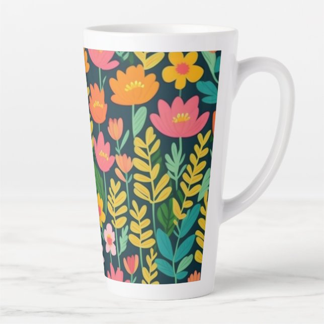 Caneca De Café Latte Flores vívidas coloridas (Direita)