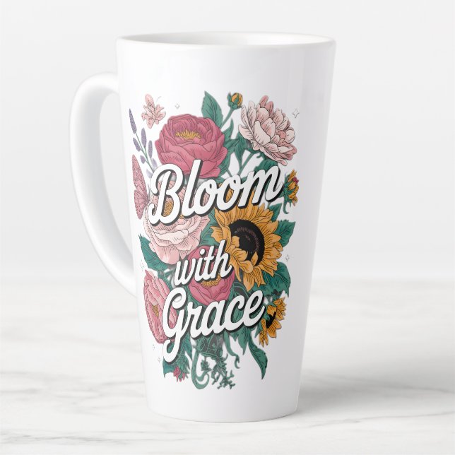 Caneca De Café Latte Florescer Com Graça  (Ângulo esquerdo)