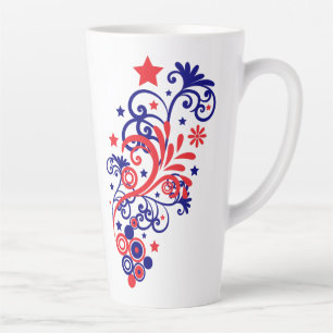 Caneca De Café Latte Florescer Patriótico, Estrelas e Espirais