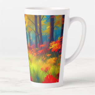 Caneca De Café Latte Floresta com Árvores e Flores Coloridas-47560