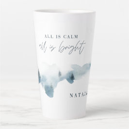 Caneca De Café Latte Floresta de aquarela, Natal minimamente personaliz