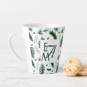 Caneca De Café Latte Floresta Verde Deixa 3 Monogramas Decoração de rec