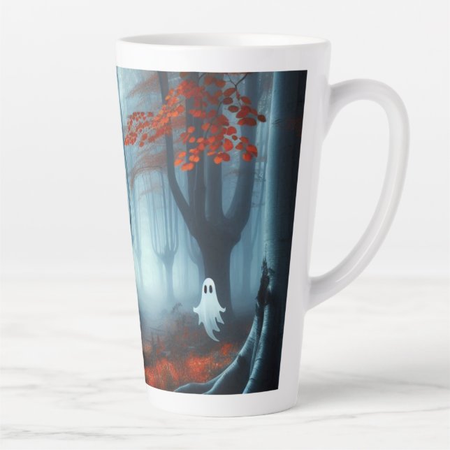 Caneca De Café Latte Florestas de outono assustadas com um fantasma (Direita)