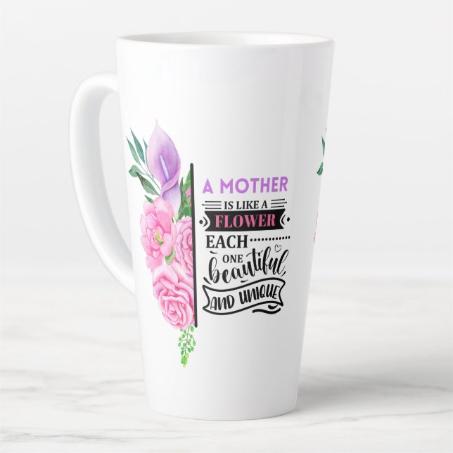 Caneca De Café Latte Flórida rosa e roxa com aspas (Ângulo esquerdo)