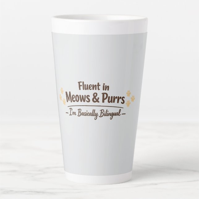 Caneca De Café Latte Fluent in Meows & Purrs Funny Cat Lover Gift (Frente)