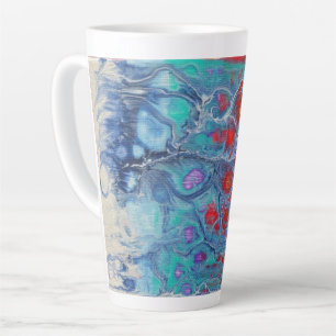 Caneca De Café Latte Fluid Art Large Latt Mug in Red Blue and White