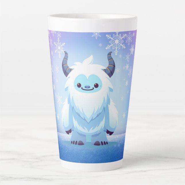 Caneca De Café Latte Fofa yeti de Natal/inverno (Frente)