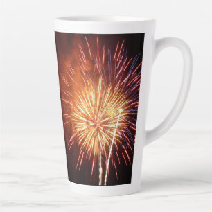 Caneca De Café Latte Fogueira Vermelha, Branca e Azul I Patriótica