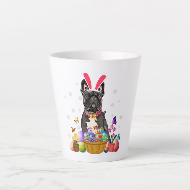 Caneca De Café Latte Foguete de Ovos para Páscoa de Coelhinho Francês (Frente)